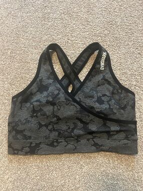Gymshark Black & Gray Camo Cross-Back Sports Bra